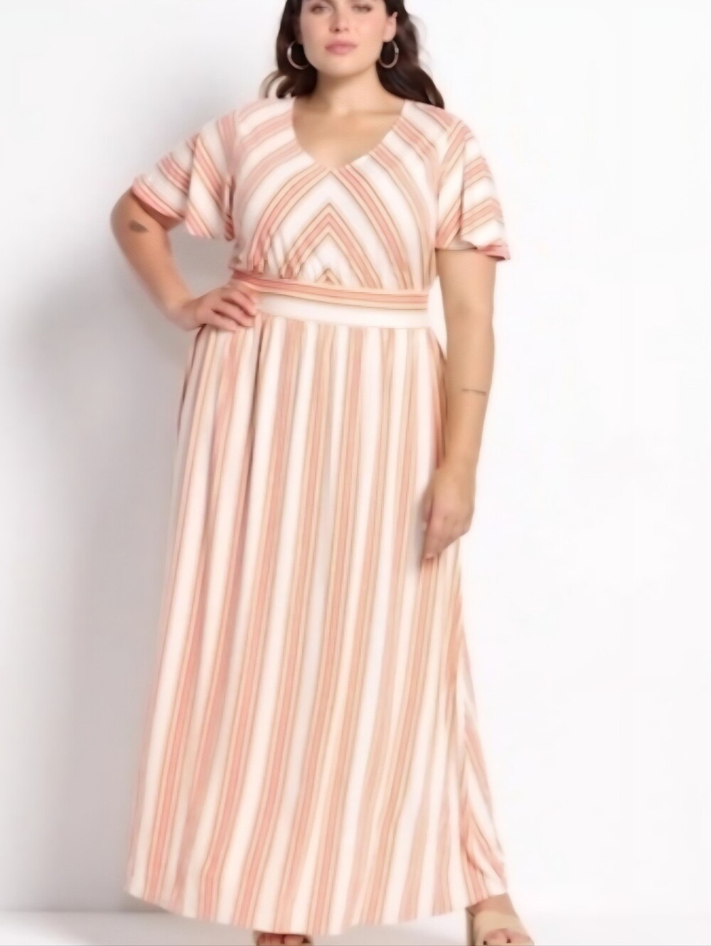Lane Bryant 18/20 Short Flutter Sleeve Striped Maxi Dress